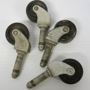 Antique Swivel Casters: Set of 4 Metal & Rubber Wheels (1 1/2 Inch)