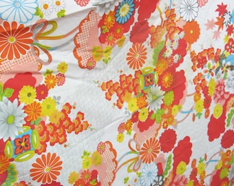 Vintage Japanese Floral Oval Tablecloth  Fall Colors Red Orange Yellow – Kimono Style Chrysanthemum