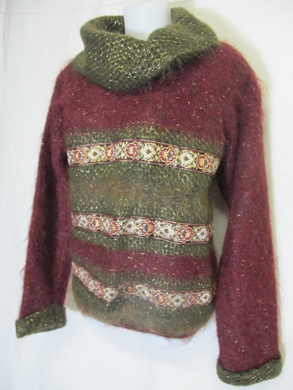 Mohair Sweater Turtleneck Boho Mohair Burgundy Swe