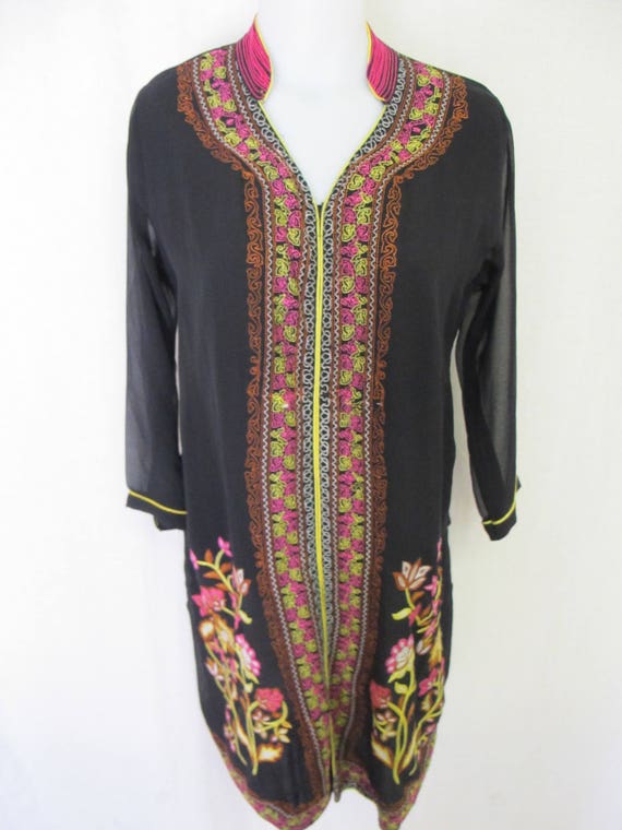 Embroidered Boho Silk Tunic Dress - image 3