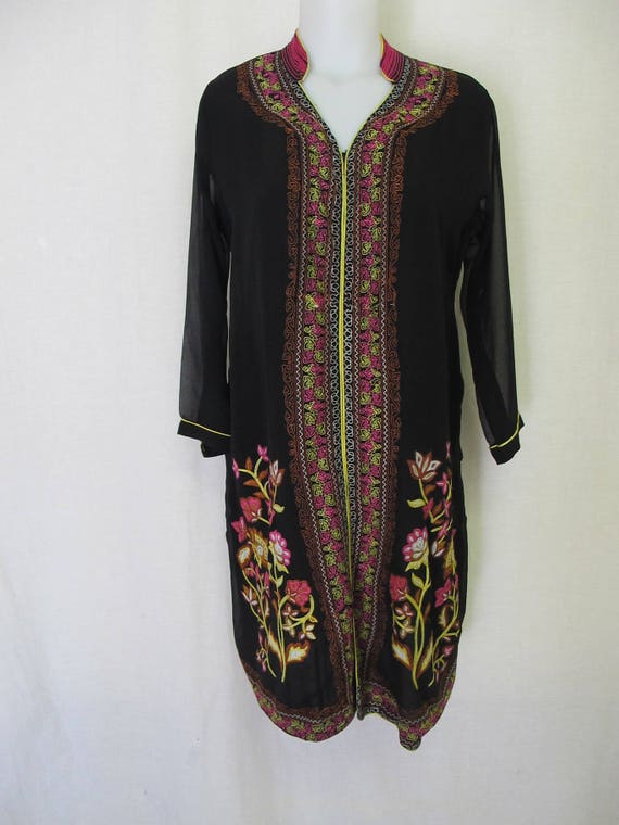 Embroidered Boho Silk Tunic Dress - image 1