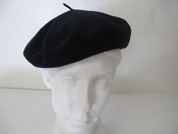 Vintage English Black Beret Kangol Beret Red Wool
