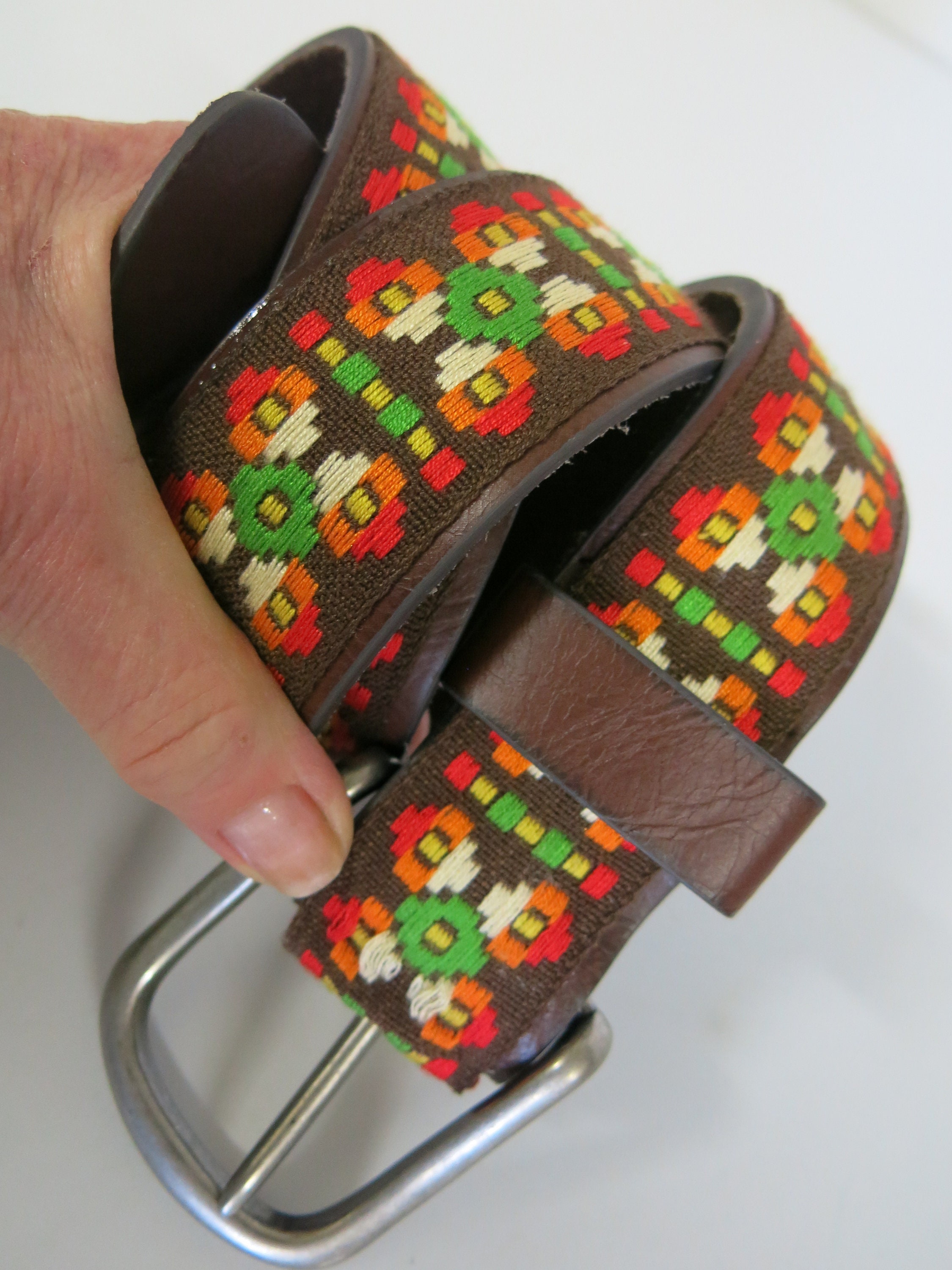 NWT Lucky Brand Leather Embroidered Patchwork Belt Size Small Woven Design Lucky Brand Embroidered Belt - Etsy main image 3