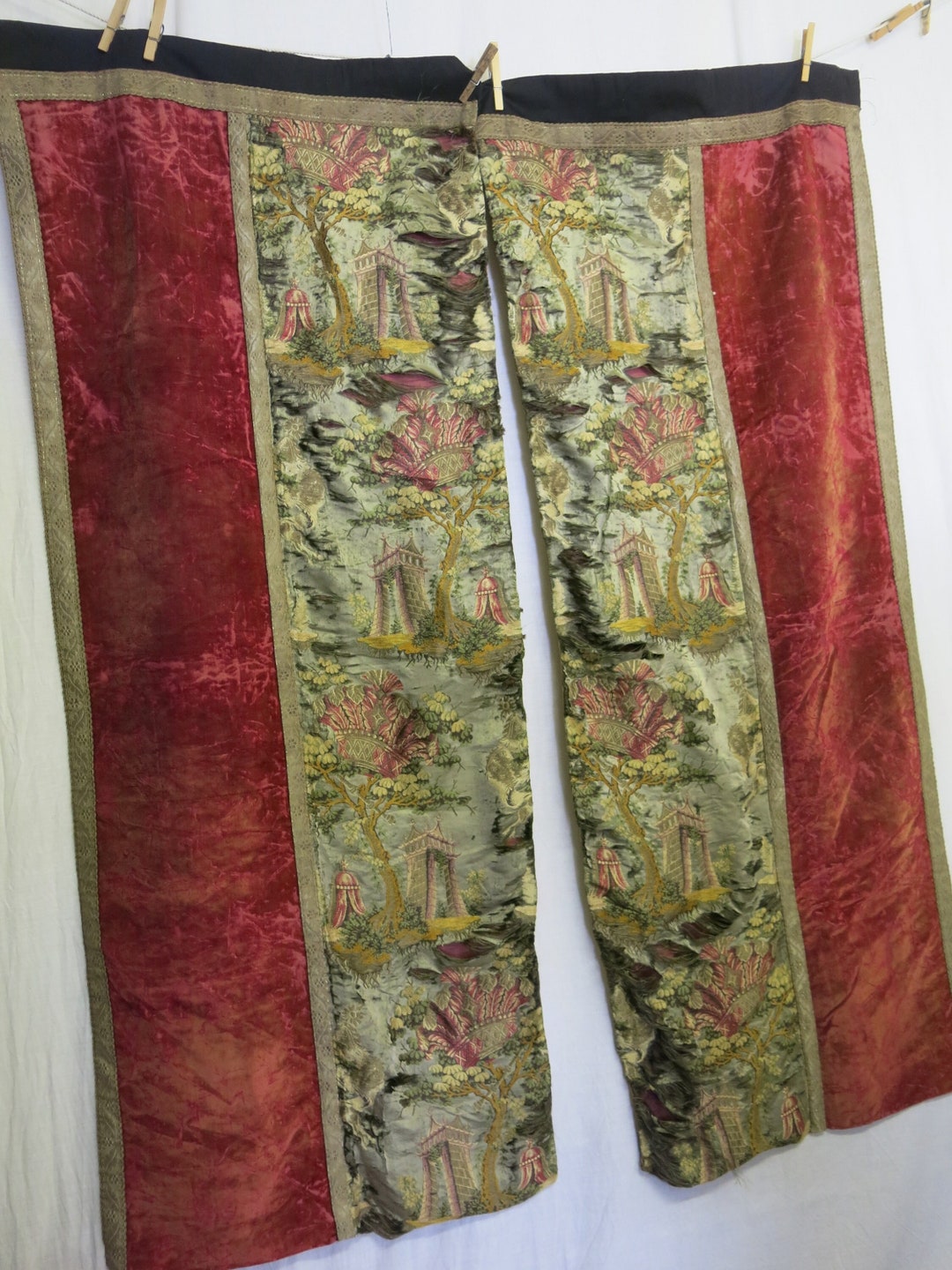 Antique Tapestry Damask and Velvet Drapery Panels Wall Hangings Set of 2 Etsy