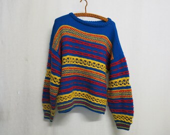 Mod Sweater Bulky Oversize Handknit Sweater Multicolor Grunge Mod Stripes