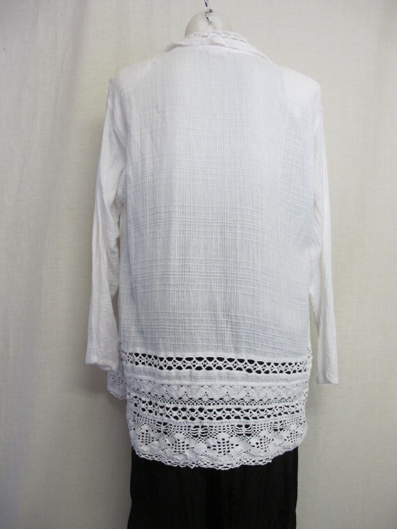 White Cotton Tunic Blouse Dress Crochet Tunic Gau… - image 5