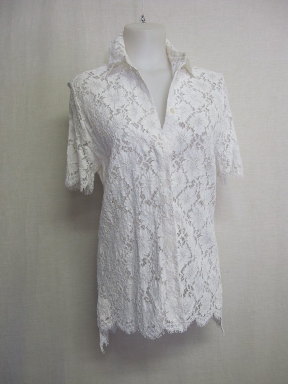 Balenciaga White Lace Tunic Blouse Designer Lace … - image 2