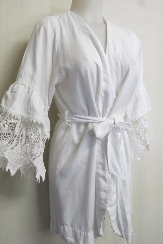 White Cotton Robe Crochet Lace Soft Cotton Jersey 