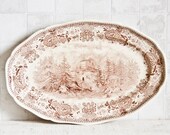 Antique French VILLEROY BOCH oval serving dish platter Brown transferware pattern - Shabby chic interior