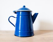 French country dark blue enamel kettle - French vintage Coffee pot or teapot - French kitchen home decor
