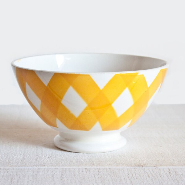 Large Vintage french café au lait bowl Sarreguemines yellow cross and white - French breakfast bowl - Shabby chic & country style