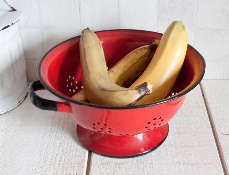 Vintage Red Enamel Colander