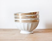 3 Nostalgic vintage french Limoges mini bowl - White and gold Café au lait bowl - Shabby chic - French country
