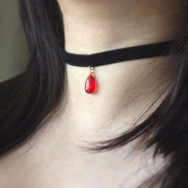 blood drop choker necklace | red drop velvet choker | simple, elegant