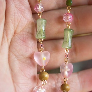 Lotus flower glasses chain | pink and green beaded eyewear holder | sunglasses chain | mask chain | handmade jewelry | cottagecore witchy