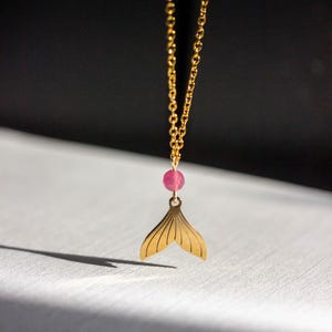 mermaid tail necklace | stainless steel ocean pendant | tourmaline stone | dainty fantasy jewelry | gift for mermaid lovers