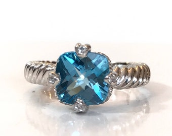 Blue Topaz Sterling Silver Ring Size 7 Blue Gemstone 3 CT December Birthstone Ring Birthday or Anniversary Gift for Her Ring Estate Jewelry