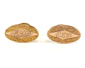 Victorian Antique Cuff Links Vintage Gold Filled Wedding Etched Oval Cufflinks Monogram Formal Tuxedo Wear Jewelry Gift for Him