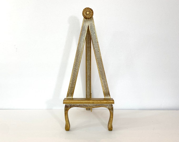 Vintage Florentine Picture Easel Gold Gilt Wood Whitewash Tabletop