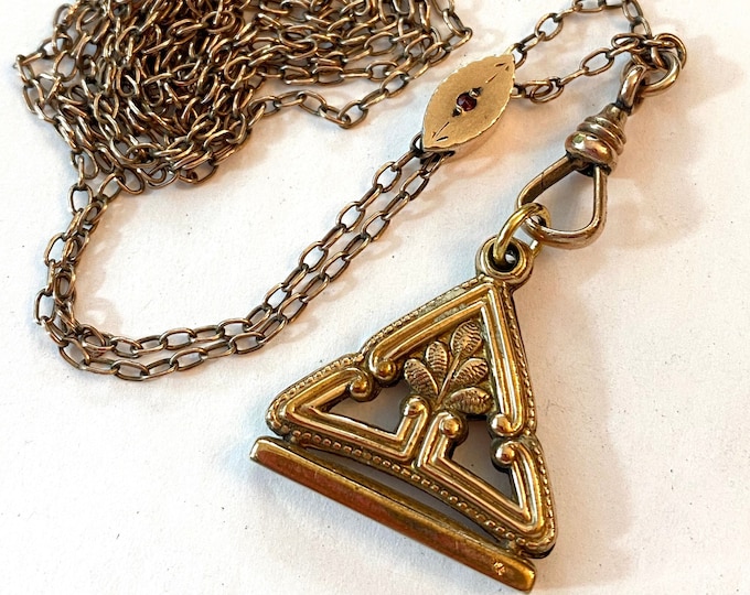 Vintage Victorian Slide Chain Necklace Gold Filled Fob Red Etsy