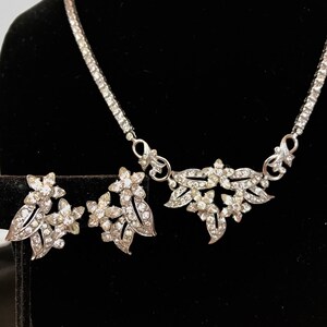 Vintage OTIS Sterling Silver Rhinestone Necklace & Earrings 1940s Fine Wedding Bridal Jewelry Antique Spring Estate Jewelry Gift for Her