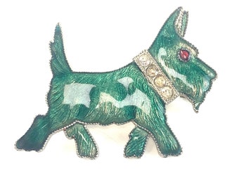 Vintage Green Enamel Scotty Dog Brooch Art Deco Enameled Scottish Terrier Scottie Dog Pin 1930s Antique Estate Jewelry Dog Lover Gift