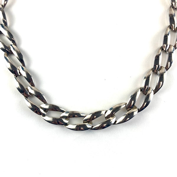 Vintage Mid Century Heavy Chain Link Necklace Silver Metal Modernist 18.5" Necklace 1960s Antique Estate Jewelry Gift for Her