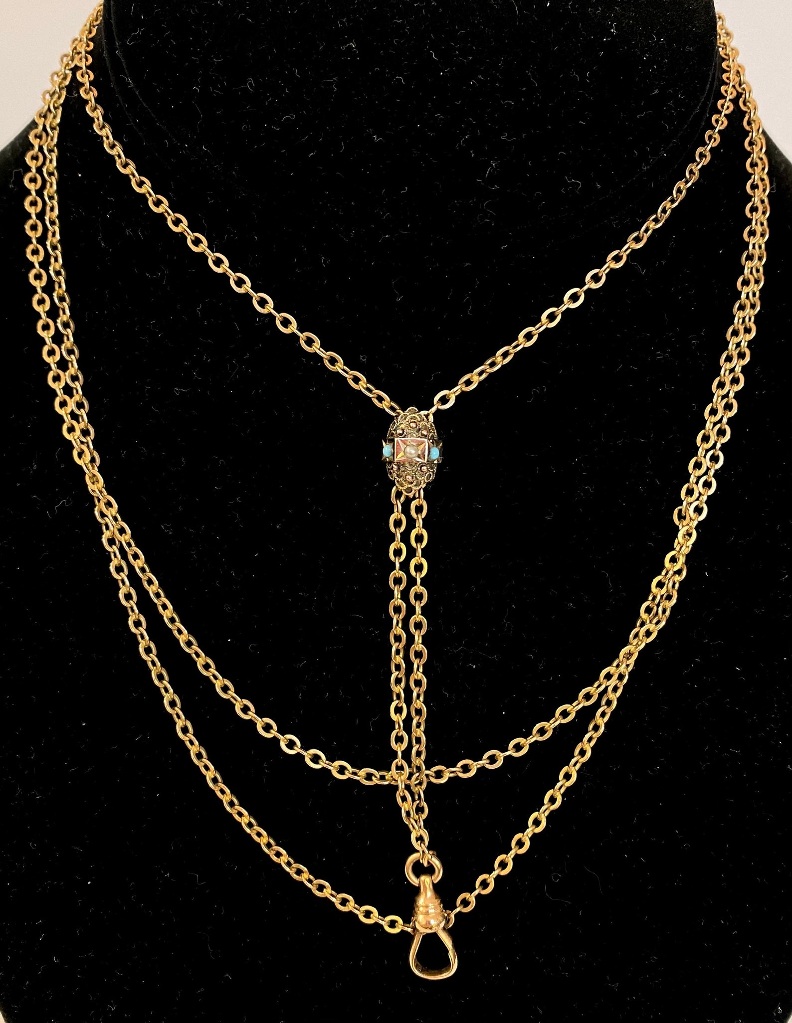 Vintage Victorian Slide Chain Necklace Antique Etruscan Long Etsy