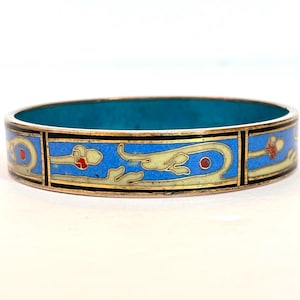 Vintage Chinese Export Cloisonné Bangle Bracelet Enamel Blue Creamy Yellow Red Enameled Asian Bracelet Antique Estate Jewelry Gift for Her