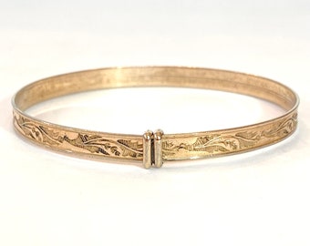 Antique Victorian Bracelet Vintage Gold Filled Engraved Adjustable Baby Girl Child Bangle Baby Christening Baptism Gift Estate Jewelry