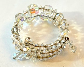 Vintage Clear Crystal Bead Wrap Bracelet Beaded Memory Wire Wedding Bridal Bride Bridesmaid Bracelet Antique Estate Jewelry Gift for Her