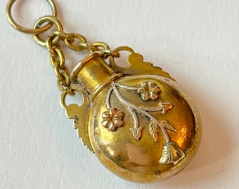 Antique Perfume Bottle Fob Victorian Gold Filled Pocket Watch Chatelaine Charm Vintage Edwardian Scent Pendant 1900 Estate Jewelry Gift