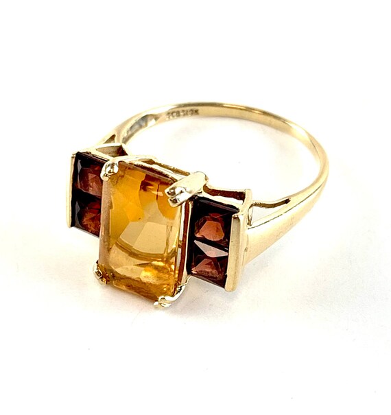 Vintage Citrine Garnet 10 K Yellow Gold Ring Retr… - image 8