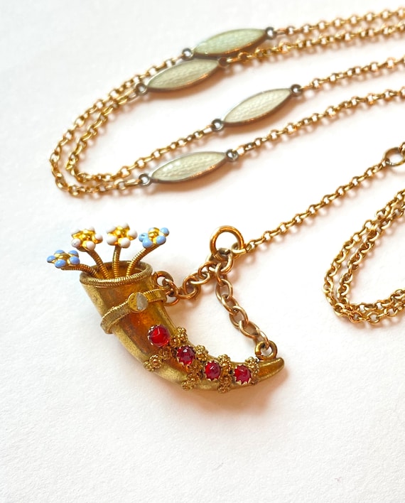 Vintage Victorian Enamel Lariat Necklace Jeweled … - image 10