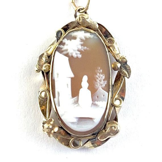 Vintage Carved Shell Cameo Necklace Gold Filled W… - image 3