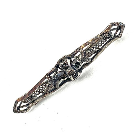 Vintage Sterling Silver Rhinestone Paste Bar Pin … - image 4