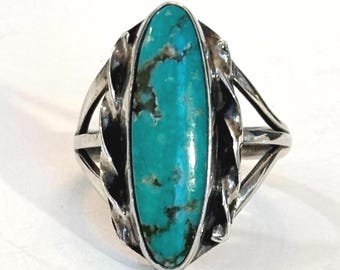 Vintage Native American Turquoise Sterling Silver Ring Navajo Blue Stone Southwest Antique Estate Jewelry