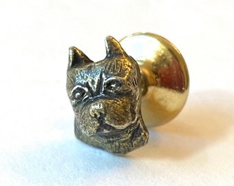 Vintage BOSTON TERRIER Tie Tack Tac French Bulldog Pit Bull or Boxer Head Lapel Pin Dog Lover Estate Jewelry Gift for Him Groom Groomsmen