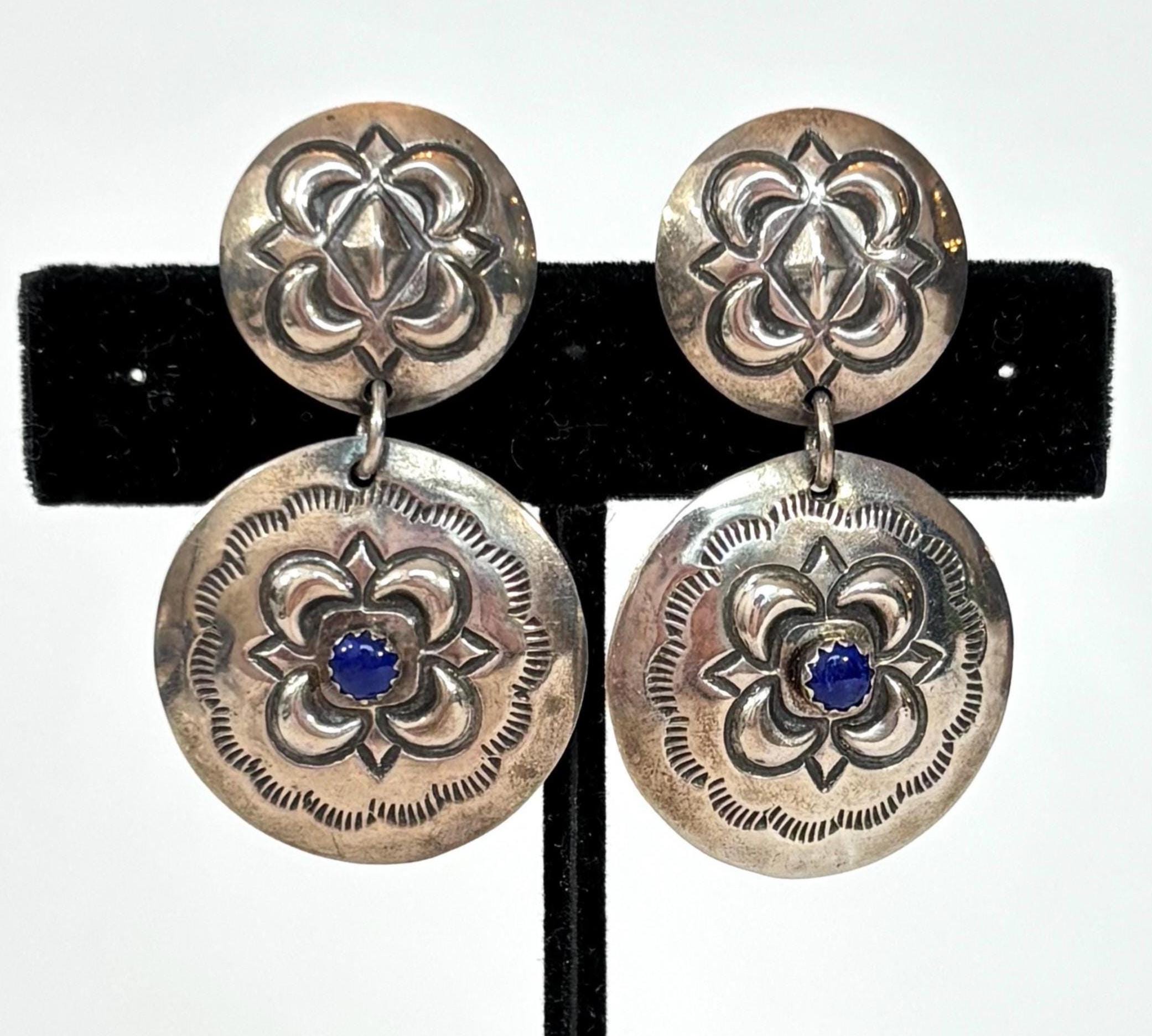Vintage Lloyd Oliver Navajo Earrings Sterling Silver Blue Lapis