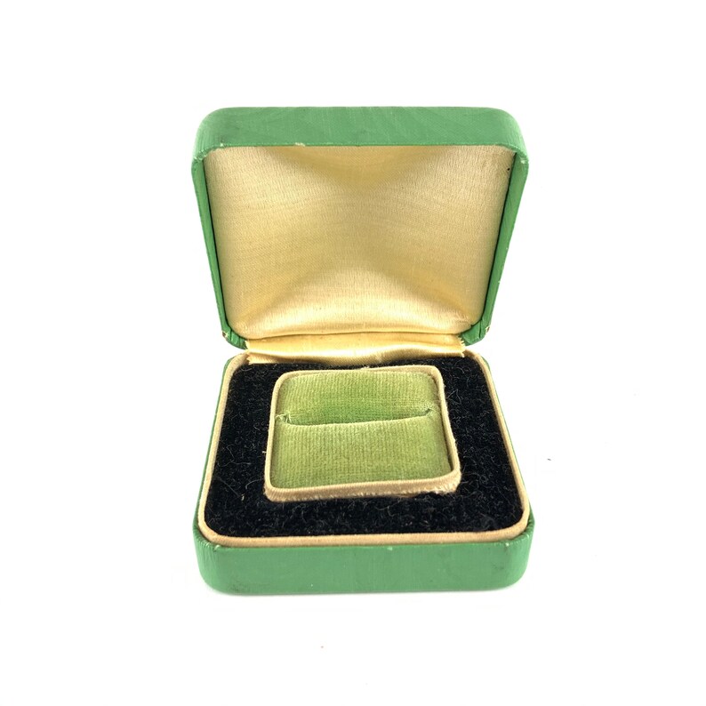 Antique Art Deco Leatherette Ring Box Green & Gold Diamond Engagement Wedding Proposal Ring Box 1920s 30s Vintage Jewelry Display