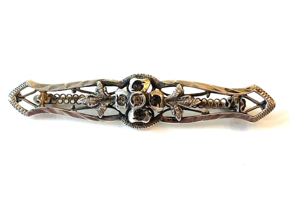 Vintage Sterling Silver Rhinestone Paste Bar Pin … - image 1