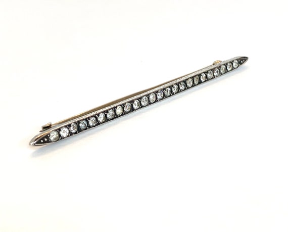 Vintage Sterling Silver Rhinestone Bar Pin Edward… - image 5