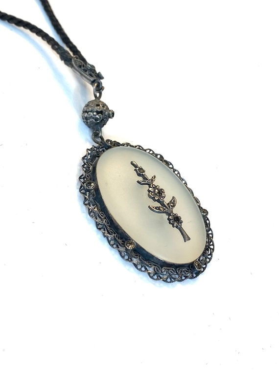 Antique Camphor Glass Silver Filigree Necklace Vi… - image 7
