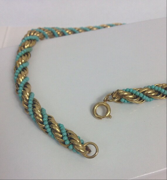 Vintage 1960s Turquoise Glass Necklace Modernist … - image 7