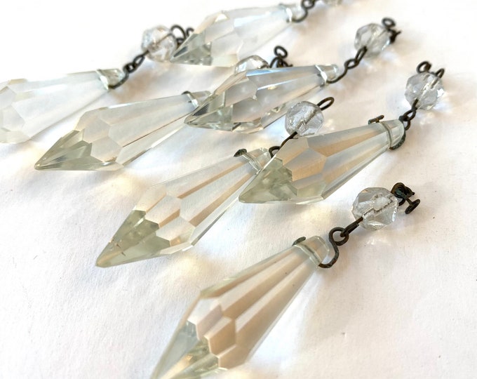 Antique Chandelier Crystals Prisms Set 7 Clear Icicle Spears Victorian