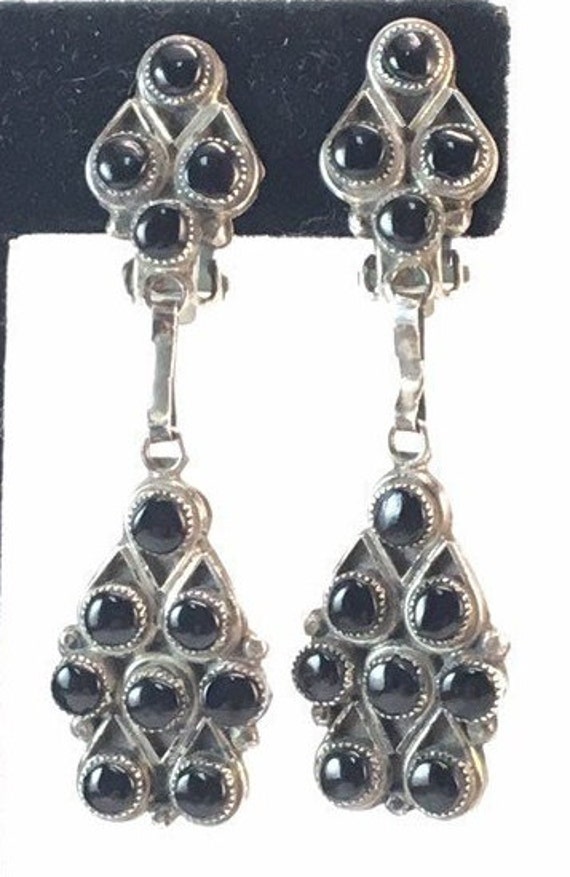 Vintage Long Black Glass Dangle Earrings Boho Hip… - image 10