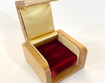 Antique Art Deco Ring Box Red Velvet Handmade Wooden Double Ring Box Diamond Engagement Proposal Wedding Vintage Jewelry Display Wood