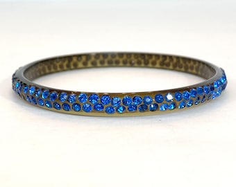 Vintage Celluloid BLUE Rhinestone Sparkle Bracelet Art Deco Stacking Bangle 1920s Flapper 2 Row Antique Estate Jewelry Gift for Her