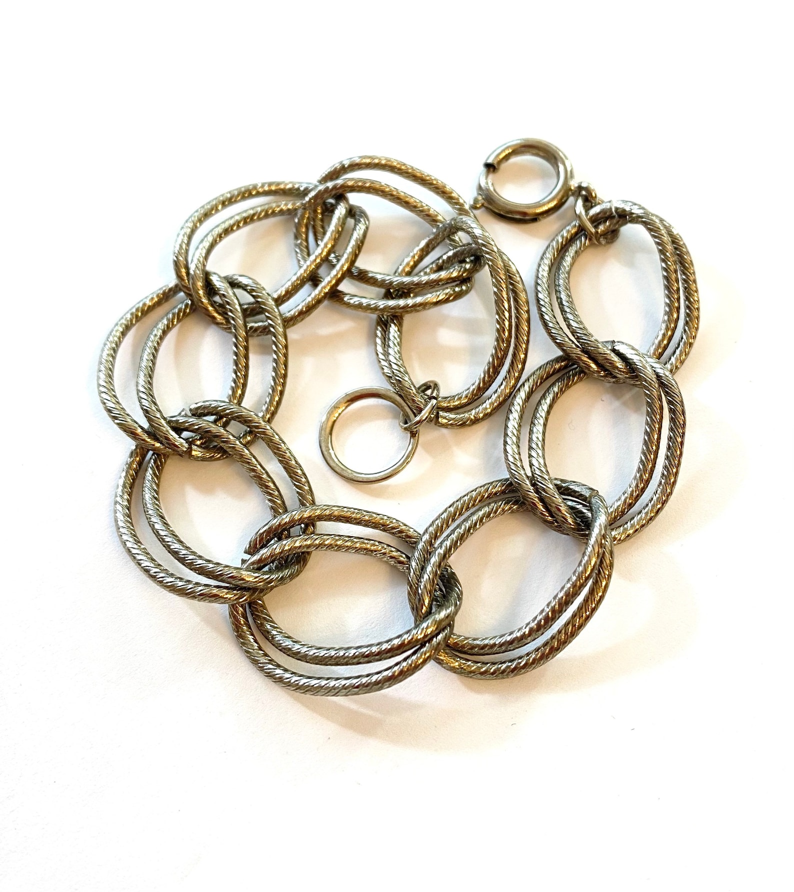 Vintage Silver Chain Link Bracelet Mid Century Modern 8 Wide Etsy