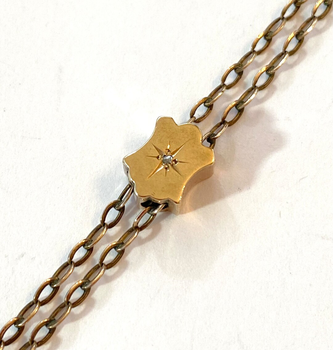 Vintage Victorian DIAMOND Slide Chain Necklace Edwardian Gold Filled